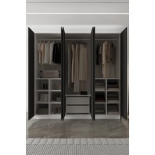 Aeka AE-2190 Hisar 6 Kapaklı Geniş Depolama Alanı Suntalam Malzemeli Beyaz Antrasit Gardırop 210X210x53,5