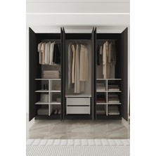 Aeka AE-2190 Hisar Antrasit/antrasit 6 Kapaklı Çok Bölmeli Askılı ve Raflı Geniş Hacimli Gardırop 210X210x53,5