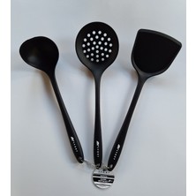 Handanca Ivory Yanmaz Yapışmaz Siyah Kevgir Spatula Kepçe 3'lü Set