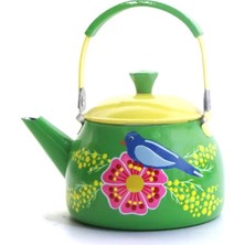 Dedemin Emayeleri Çelik Demlik Yeşil Kuşlu