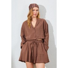Manche Crop Modal Gömlek - Mocha Kahve | MKS161445-01
