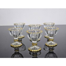 Handanca Drem Glass 6'lı Küçük Ayaklı Lokumluk Sunumluk Renkli Gold