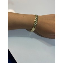 Hüma Butik Çelik Altın Kaplama Bombeli Yaprak Tasarım Italyan Model Bileklik