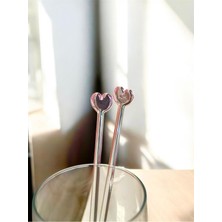 Handanca Ice Latte Karıştırma Kaşığı 1 Adet 21 cm Cam Kalp Figürlü Latte Kaşığı