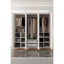 Aeka AE-2190 Hisar Sonomo/beyaz 6 Kapaklı Çok Bölmeli Askılı ve Raflı Geniş Hacimli Gardırop 210X210x53,5