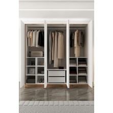 Aeka AE-2190 6 Kapaklı Gardırop Geniş Depolama Alanı ile Atlantik Çam/Beyaz Suntalam Malzeme  210X210 x53,5