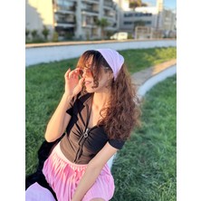 YamanCo Store Pembe Ekose Pamuklu Lastikli Kadın Bandana