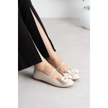 Shoetek Lowsi Kadın Babet Önden Bantlı Fiyonklu Bej Deri