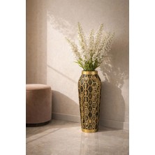 Mis Kitchen Modern Eskitme Altın Vazo 56 cm Büyük Boy Petek Desenli Dekoratif Salon Vazosu