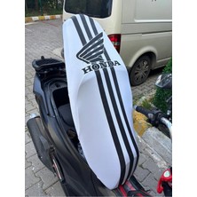 Vizyontek Honda Logolu Çizgili Likralı Motosiklet Sele Kılıfı Beyaz Renk