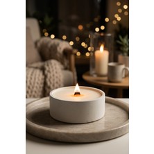 Acele Yolla Aceleyolla Luxury Ahşap Fitilli Beton Mum Minimal Dekoratif Yeniden Doldurulabilir Şık Tasarım Beyaz