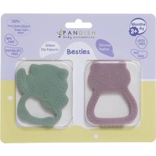 Besties Silikon Diş Kaşıyıcı Pembe Kedi & Yeşil Panda