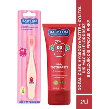 Babyton Doğal Çilek Hydroxyapatite + Xylitol Diş Macunu Florürsüz - Ekolojik Diş Fırçası Pinky