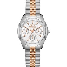 Slazenger Kol Saati – Rose Gold & Silver Kordon, Beyaz Taşlı Kadran, 5 Atm, Mineral Cam
