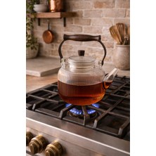 Mis Kitchen Cam Demlik Çaydanlık Isıya Dayanıklı Borosilikat Cam Çaydanlık 1000 ml Akasya Saplı
