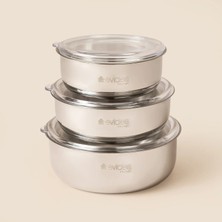 Matmel Kitchen 3'lü Çelik Saklama Kabı - Inox - 18 cm + 16 cm + 14 cm