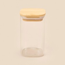 MİEN Kare Mantar Kapak Cam Kavanoz - Şeffaf / Açık Kahverengi - 210 ml
