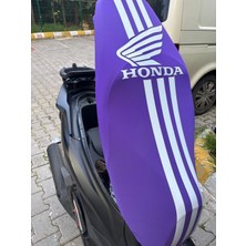 Vizyontek Honda Logolu Çizgili Likralı Motosiklet Sele Kılıfı Mor Renk