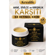 KREALIFE Gold, 6x Retinol, Kırışıklık Azaltıcı ve Akne Karşıtı Gece Kremi, Yüz Kremi 50 ml