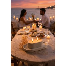 Aceleyolla Luxury Ikili Fitilli Beton Mum ve Oval Tepsi Seti Minimal Dekoratif Beyaz