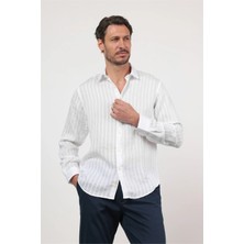 İmza Beyaz Düğmeli Yaka Uzun Kol Cepsiz Slim Fit Gömlek 1004260165