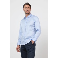 İmza Sert Yaka Uzun Kol Cepsiz Saten Slim Fit %100 Pamuk Gömlek 1004260424