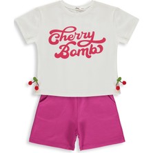 Civil Girls Cherry Bomb Baskılı 2-5 Yaş Takım - Ekru