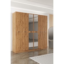 Aeka AE-2191 Hisar Atlantik Çam/atlantik Çam Aynalı 6 Kapaklı Çok Bölmeli Askılı ve Raflı Geniş Hacimli Gardırop 210X210 cm