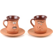 Emojili 2li Toprak Fincan Takımı El Yapımı Lokumluk Hediye