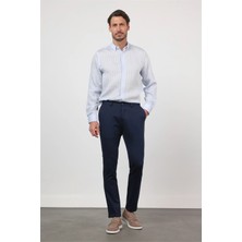 İmza Lacivert Yan Cep Düz Paça Armürlü Slim Fit Pamuklu Chino Pantolon 1003260161