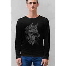 ROCKANDROLL Kurt Başı Siyah Bisiklet Yaka Uzun Kollu Penye Erkek T-Shirt