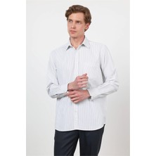 İmza Beyaz-Siyah Sert Yaka Uzun Kol Cepli Comfort Fit Pamuklu Gömlek 1004260222