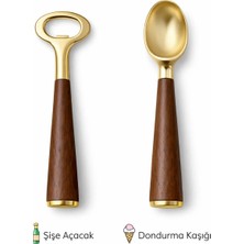 Mis Kitchen Akasya Saplı Modern Dondurma Kaşığı ve Şişe Açacak Seti Çelik Tasarım