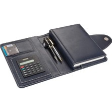 Dora Shopping 4685 Ajanda Tarihsiz Kareli 14 x 20 cm Ajanda/defter Hesap Makineli Suni Deri Organizer, Lacivert