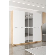 Aeka AE-2191 Hisar Sonomo/beyaz Aynalı 6 Kapaklı Çok Bölmeli Askılı ve Raflı Geniş Hacimli Gardırop 210X210 cm