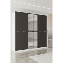 Aeka AE-2191 Hisar Beyaz/antrasit 6 Kapaklı Aynalı Suntalam Malzemeli Modern Gardırop 210x210x53,5