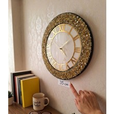 Af Epoxyart 35 cm Lüks Epoksi Duvar Saati - Gold Roma Rakamlı Mermer Desenli El Yapımı Dekoratif Saat