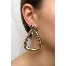 Petek Aksesuar Damla Taşlı Büyük Üçgen Metal Küpe 7 Cm.