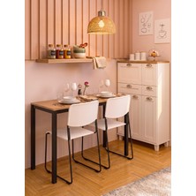 İrem Minimal Meşe Desenli Mutfak Masası – 116X45X75 cm | Siyah Metal Profil Ayaklı