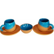 Toprak Fincan 3'lü Takım (El Yapımı) Mavi