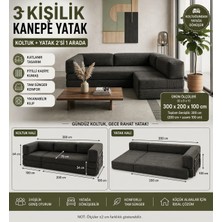 Colormix 3 Kişilik Kanepe Yatak Katlanır Tasarım Fitilli Kadife Kumaş Tam Sünger Konfor Yıkanabilir Kılıf Köşe Koltuk 300X20