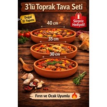 Ocak ve Taşfırın Uyumlu Elyapımı Doğal Tava 3 'lü Set