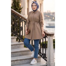 Hafsa Mina Bağlamalı Cepli Tunik Vizon HM2911