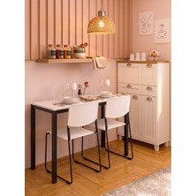 İrem Minimal Beyaz Mutfak Masası – 116X45X75CM | Siyah Metal Profil Ayaklı