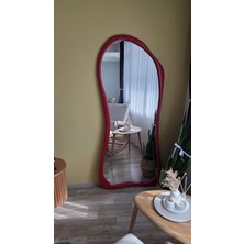Uğurlu Ayna 180X80 cm Asimetrik Boy Aynası - Kırmızı Renk Ahşap Görünümlü Dekoratif Boy Aynası