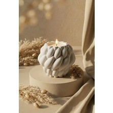 Aceleyolla Luxury Örgü Desenli Beton Mum Büyük Boy Dekoratif El Yapımı Beyaz 12 cm