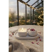 Aceleyolla Luxury Kare Kapaklı Beton Mum ve Dekoratif Tepsi Seti Minimal Beyaz