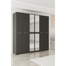 Aeka AE-2191 Hisar Antrasit/antrasit Aynalı 6 Kapaklı Çok Bölmeli Askılı ve Raflı Geniş Hacimli Gardırop 210X210 cm