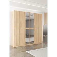 Aeka AE-2191 Hisar Sonomo/sonomo Aynalı 6 Kapaklı Çok Bölmeli Askılı ve Raflı Geniş Hacimli Gardırop 210X210 cm
