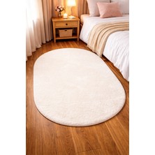 Dekomod Peluş Krem Oval Tüylü Yumuşak Yıkanabilir Kaymaz Taban Halı Yolluk Yatak Odası Banyo Salon